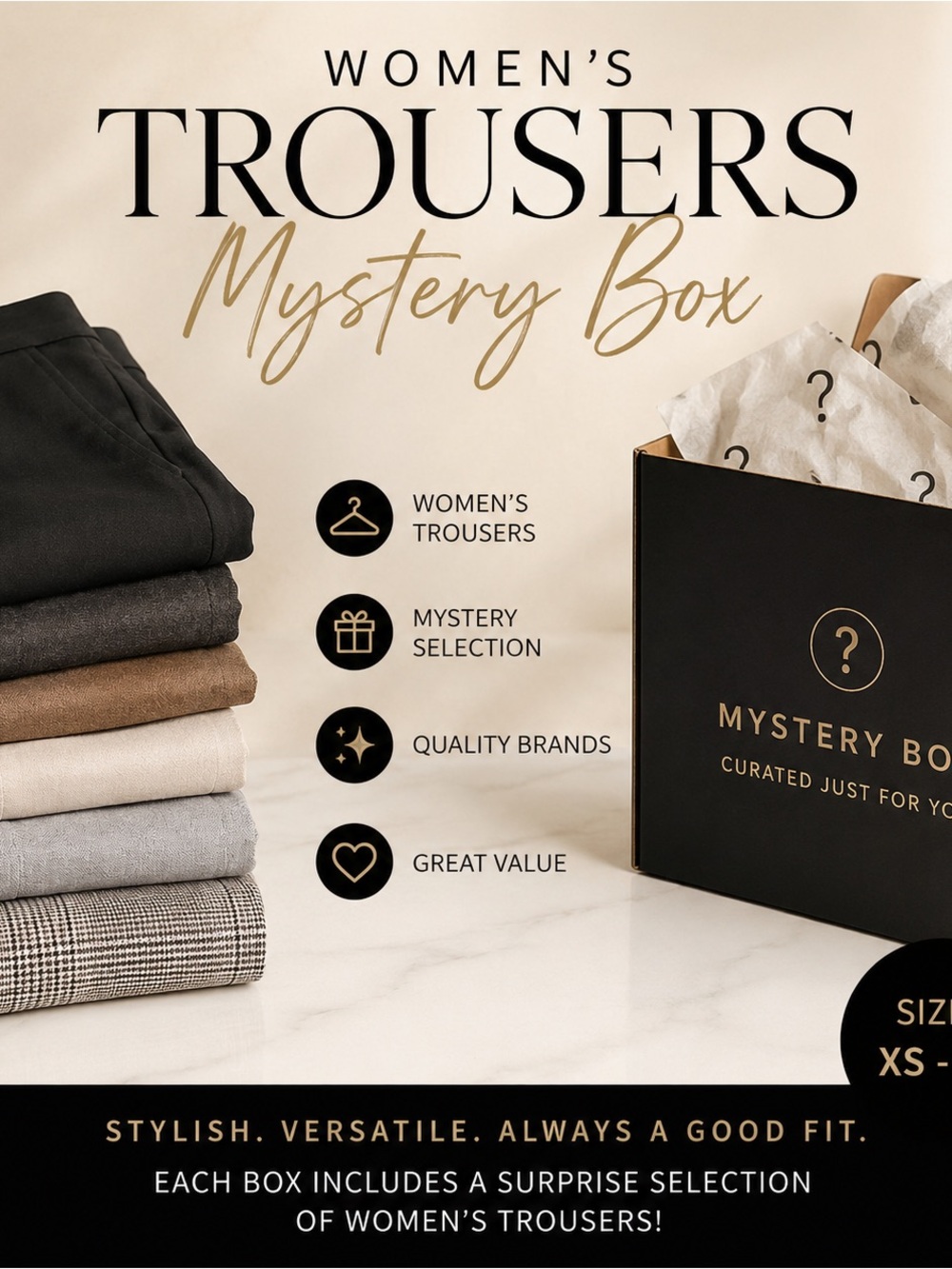 Women’s pants mystery box includes 10 pairs